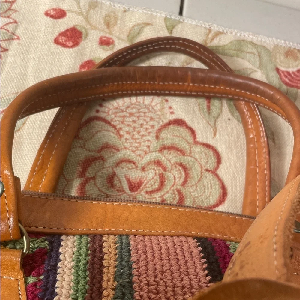 Multicolor Patterned Crossbody Bag with Tan Leather
